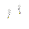 Enamel Softball and Bat White Clear Crystal Diamond-Shape Earrings