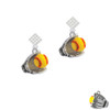 Extra Large Softball and Glove White Clear Crystal Diamond-Shape Earrings