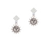 Small Sun Face with Beaded Edging White Clear Crystal Diamond-Shape Earrings