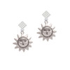 Medium Sun Face with Beaded Edging White Clear Crystal Diamond-Shape Earrings