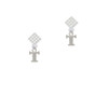 Small Greek Letter - Tau - White Clear Crystal Diamond-Shape Earrings