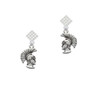 Large Trojan - Mascot White Clear Crystal Diamond-Shape Earrings