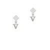 Small Initial - V - White Clear Crystal Diamond-Shape Earrings