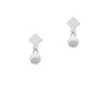 3-D White Volleyball White Clear Crystal Diamond-Shape Earrings