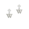 Large Initial - W - White Clear Crystal Diamond-Shape Earrings