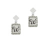 Pebble Border Initial - W White Clear Crystal Diamond-Shape Earrings