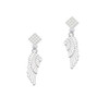 Large White Enamel Angel Wing White Clear Crystal Diamond-Shape Earrings