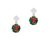 Enamel Wreath with Bow White Clear Crystal Diamond-Shape Earrings