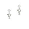 Crystal Initial - Y - Beaded Border - White Clear Crystal Diamond-Shape Earrings