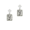Pebble Border Initial - Y White Clear Crystal Diamond-Shape Earrings