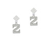 Crystal Initial - Z - Beaded Border - White Clear Crystal Diamond-Shape Earrings