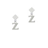 Large Initial - Z - White Clear Crystal Diamond-Shape Earrings