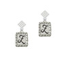 Pebble Border Initial - Z White Clear Crystal Diamond-Shape Earrings