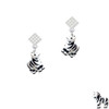 Resin Zebra White Clear Crystal Diamond-Shape Earrings