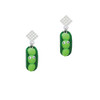 Fimo Clay Three Peas in a Pod White Clear Crystal Diamond-Shape Earrings