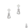 Large Boxing Glove White Clear Crystal Diamond-Shape Earrings