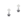 3-D Soccer ball White Clear Crystal Diamond-Shape Earrings