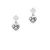 Mini Heart with Paw White Clear Crystal Diamond-Shape Earrings