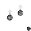 Doctor Caduceus Seal - MD White Clear Crystal Diamond-Shape Earrings