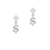 Rounded Dollar Sign White Clear Crystal Diamond-Shape Earrings