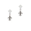 Medium Antiqued Fleur di Lis White Clear Crystal Diamond-Shape Earrings