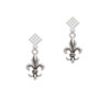 Large Antiqued Fleur di Lis White Clear Crystal Diamond-Shape Earrings
