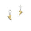 3-D Gold Tone Ice Skate White Clear Crystal Diamond-Shape Earrings