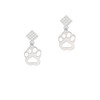 Acrylic Small Paw Mirror Silver Tone White Clear Crystal Diamond-Shape Earrings