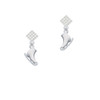 3-D White Ice Skate White Clear Crystal Diamond-Shape Earrings