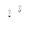 Mini Enamel Soccer ball White Clear Crystal Diamond-Shape Earrings