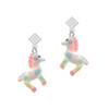 Resin Pastel Paint Pony White Clear Crystal Diamond-Shape Earrings