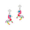 Resin Bright Paint Pony White Clear Crystal Diamond-Shape Earrings