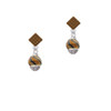 Wide Translucent Tiger Print - Gold Tone Spinner Brown Crystal Diamond-Shape Earrings