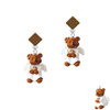 Resin Angel Bear Brown Crystal Diamond-Shape Earrings