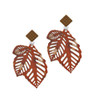 Acrylic Medium Triple Leaf Pearly Brown Brown Crystal Diamond-Shape Earrings