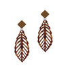 Acrylic Large Leaf Pearly Brown Brown Crystal Diamond-Shape Earrings