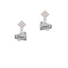 Cheer Megaphone with AB Crystal - 2 Sided White AB Crystal Diamond-Shape Earrings