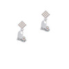 Heart with ''Softball'' and AB Crystal White AB Crystal Diamond-Shape Earrings