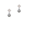 Mini Softball/Baseball with AB Crystal White AB Crystal Diamond-Shape Earrings
