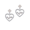 Large Clear Crystal Heart with AB Crystal Heartbeat White AB Crystal Diamond-Shape Earrings