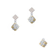 3-D Gold Tone Present with Crystal White AB Crystal Diamond-Shape Earrings