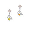 Hit the Sweet Spot with Yellow Softball White AB Crystal Diamond-Shape Earrings