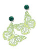 Acrylic Cut Out Butterfly Mirror Lime Green - Crystal Clip on Earrings