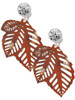 Acrylic Medium Triple Leaf Shimmer Brown - Crystal Clip on Earrings
