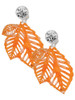 Acrylic Medium Triple Leaf Shimmer Orange - Crystal Clip on Earrings: Color Choice - Red, Green, Blue, Purple, Pink, Clear, Black