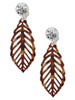 Acrylic Large Leaf Shimmer Brown - Crystal Clip on Earrings: Color Choice - Red, Green, Blue, Purple, Pink, Clear, Black