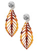 Acrylic Large Leaf Orange Brown - Crystal Clip on Earrings