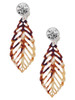 Acrylic Large Leaf Mixed Brown and Yellow - Crystal Clip on Earrings