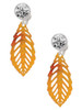 Acrylic Medium Leaf Orange Mixed Brown and Yellow - Crystal Clip on Earrings