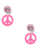 Acrylic Small Hot Pink Peace Sign - Crystal Clip on Earrings